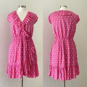 V-neck ruffle dress in fuchsia floral print